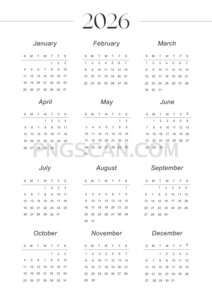 Calendar 2026 2652x3750 cutout from Calendar 2026